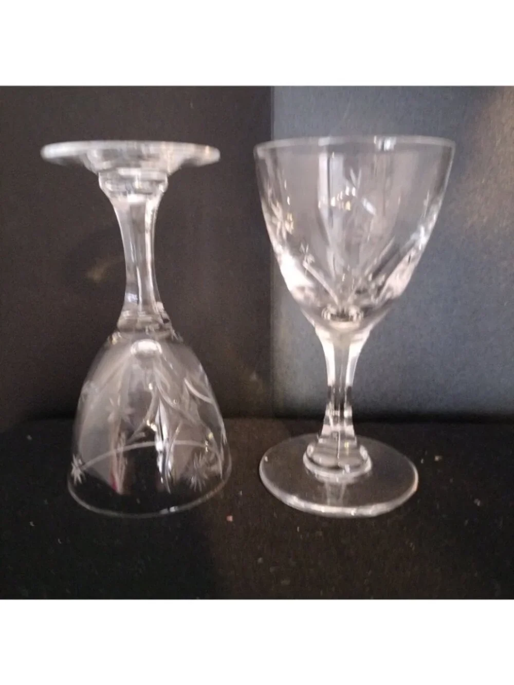 Set of 5 Cordial Short Stem Crystal Glasses Star Etched 3